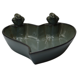 POIDEŁKO CERAMICZNE SERCE Z PTAKAMI ZIELONO-SZARE